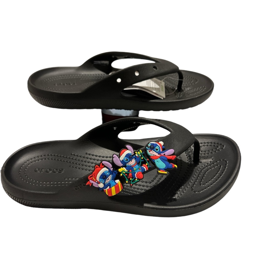Crocs classic flip flops black with charms size 8 women’s/ 6 men’s. - Picture 2 of 7